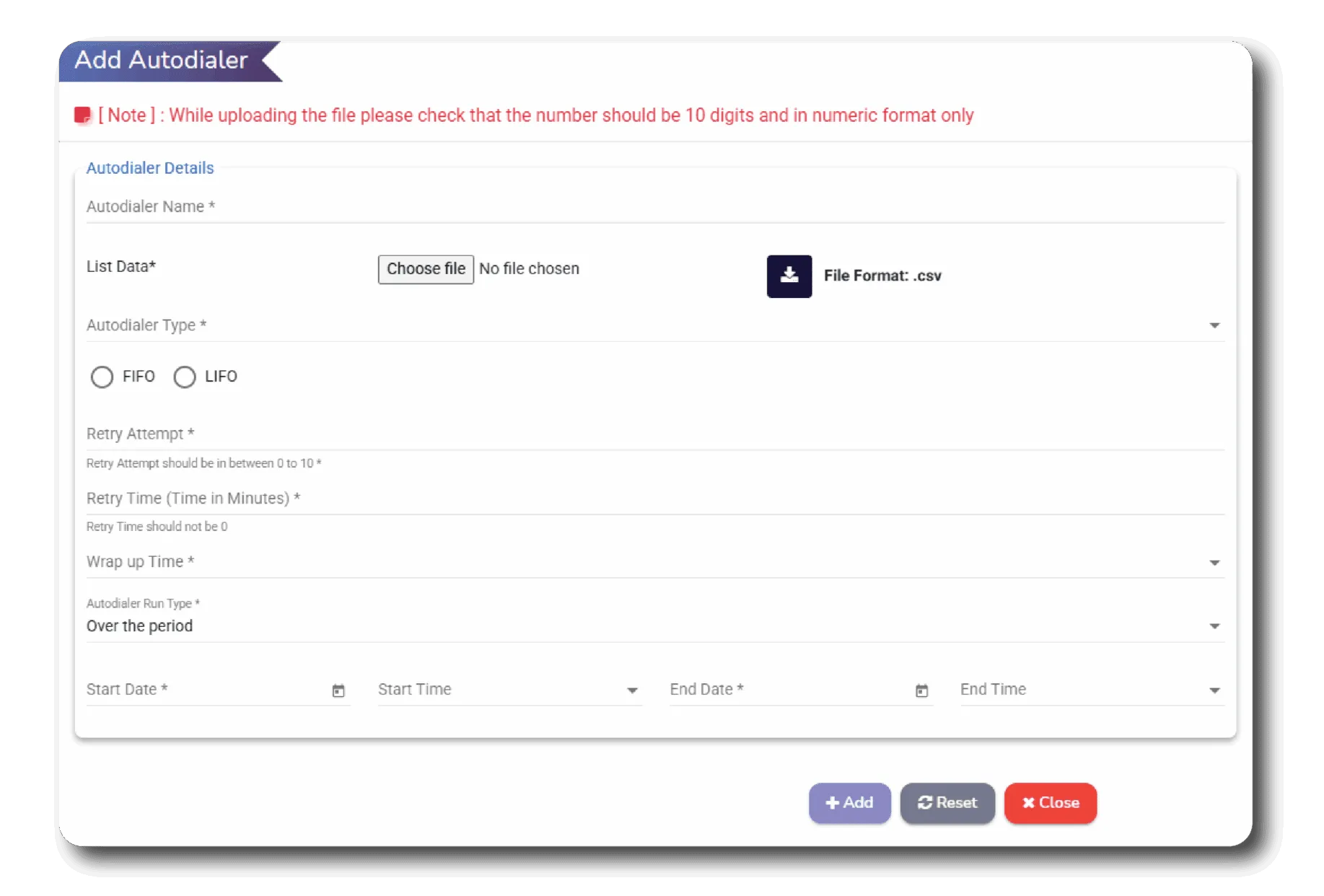 screenshot of MCUBE Auto Dialer